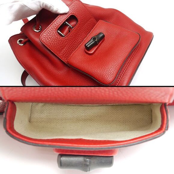 Gucci Backpack Bamboo-387149 Leather Red Fringe - Picture 7 of 8